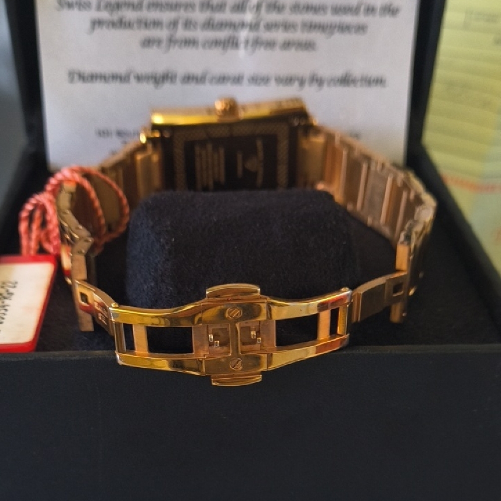 Gold Rectangular Watch with Brown Strap - image 5